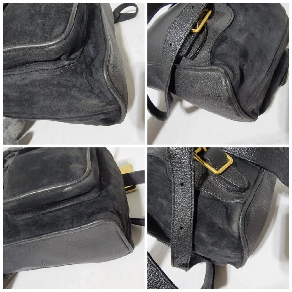 Authentic Gucci Vintage Suede & Leather Bamboo Backpack Black